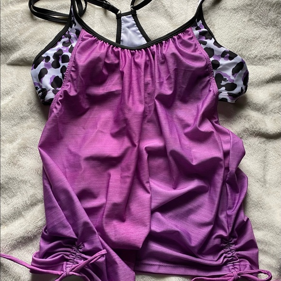 NBW Leopard Print Ruffled Drawstring Tie Tankini - Picture 3 of 5